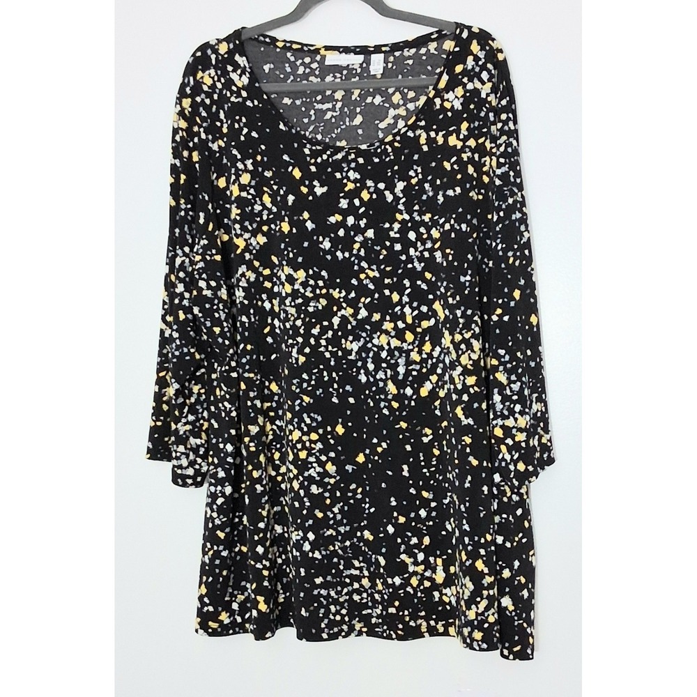 Susan Graver Blouse Women's Size 3X Black Liquid Knit 3/4 Sleeve Pre-owned